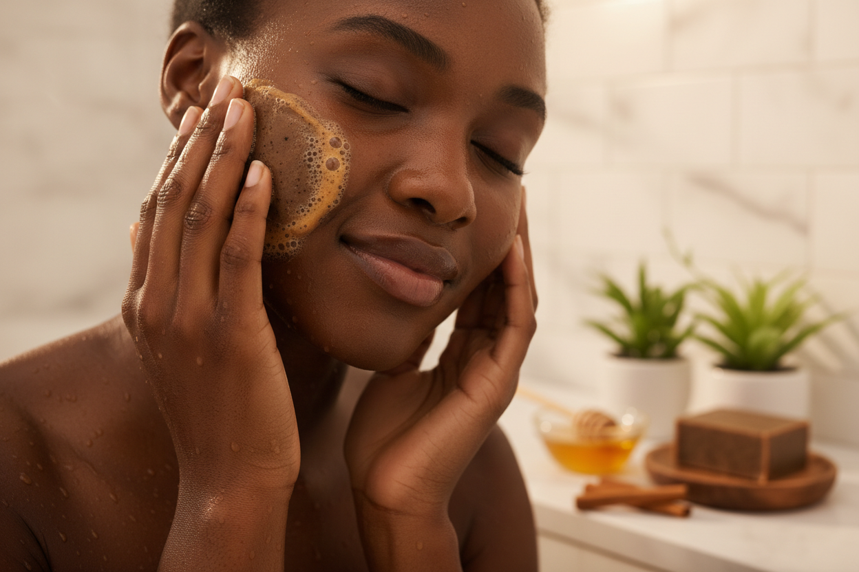 bar soap molasses on a black person face